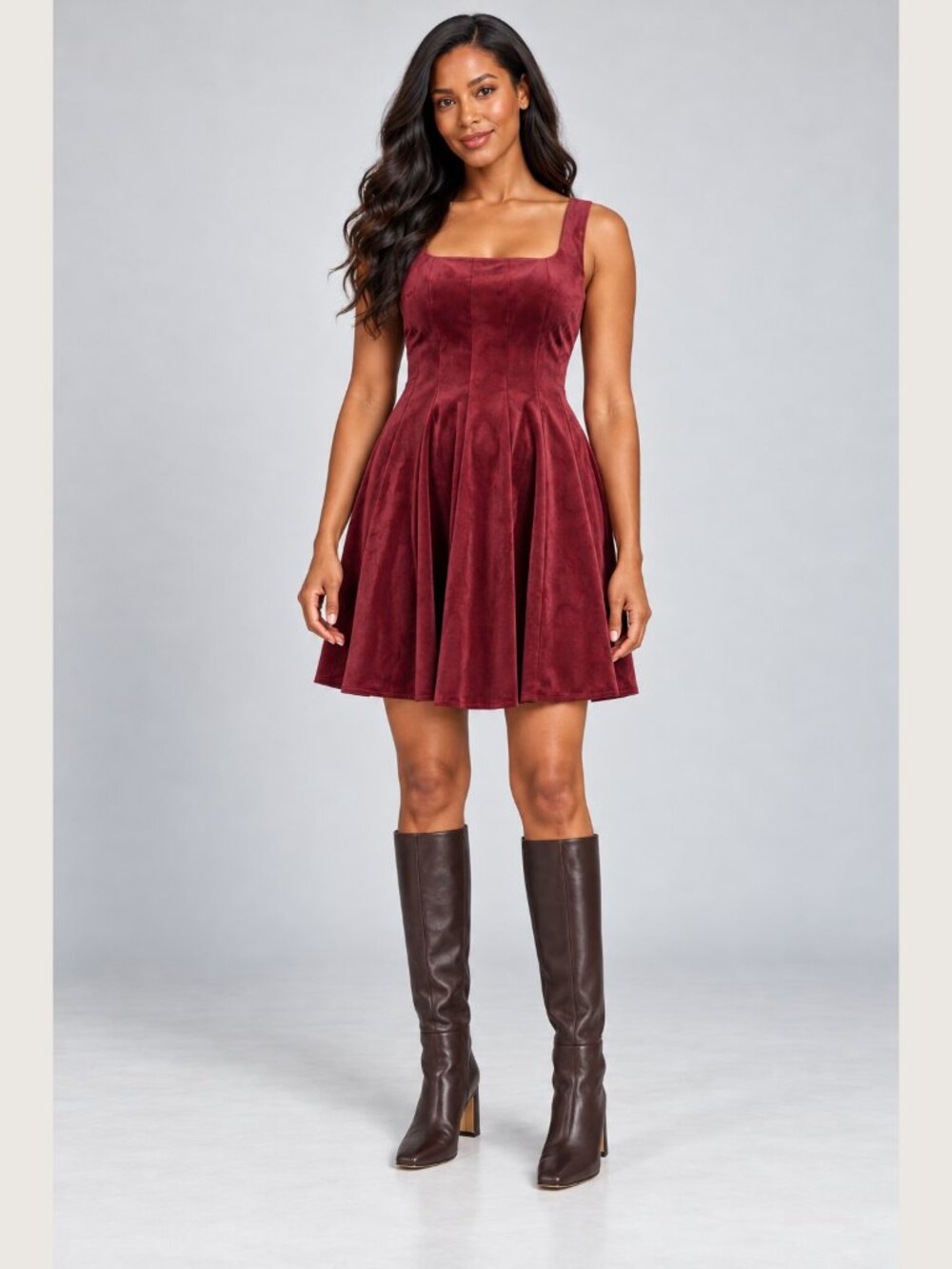 Sam Edelman Bordeaux Velvet Square-Neck Fit-and-Flare Dress Size 8 NWT